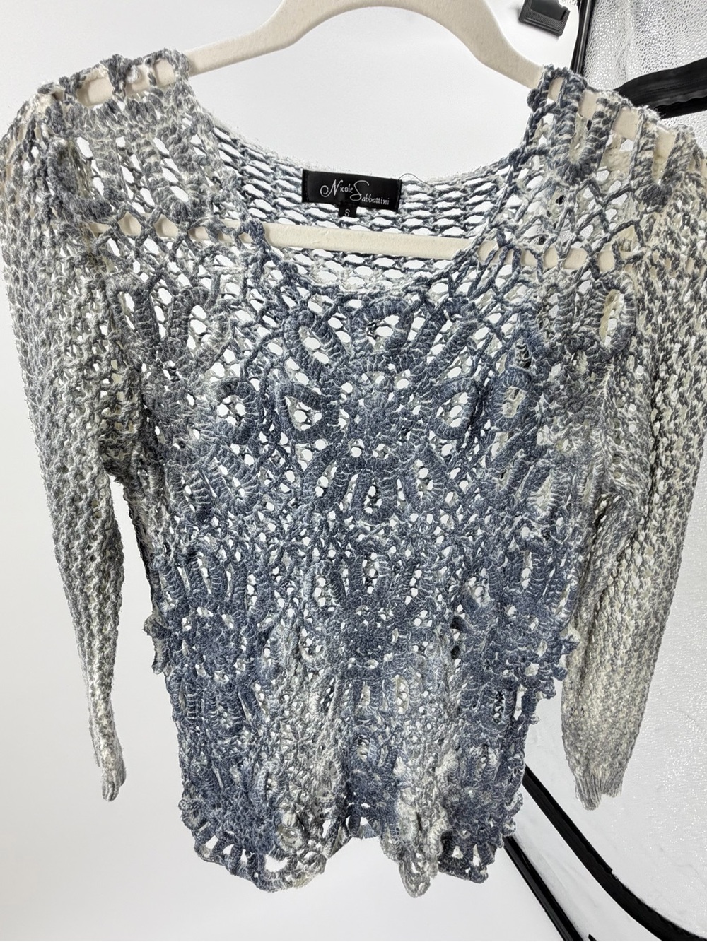 Nicole Sabbattini Blue and Cream Crochet Open-Knit Top